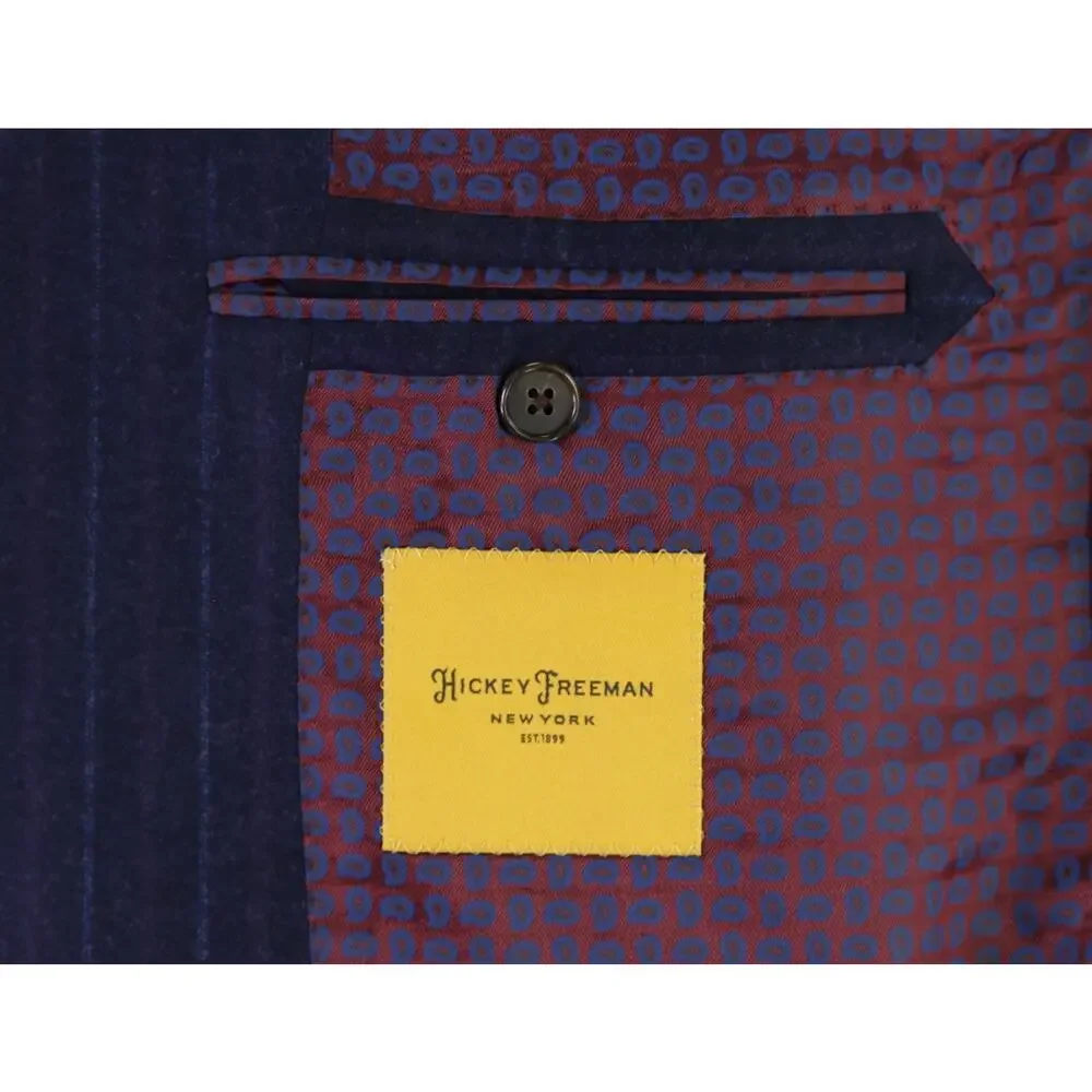 Hickey Freeman Navy w/ Purple Stripes Super 170s Wool & Cashmere Fleece Suit 42R